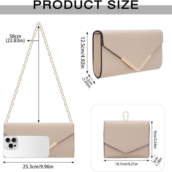 Leather 2-Piece Envelope Clutch & Wallet Set Chain Strap Evening Party Bag - Picture 5 of 7